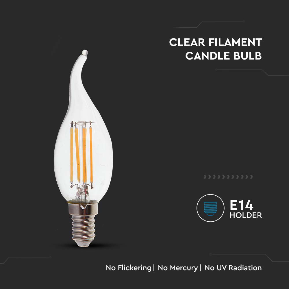 4W Filament E14 Clear Cover Candle Flame 6000K
