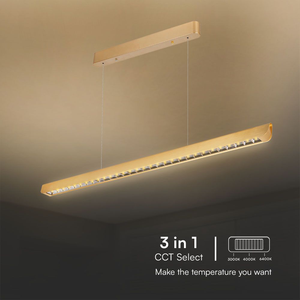 36W LED Linear Hanging Suspension Light Lens Type-CCT:3IN1 - Matte Gold img 1