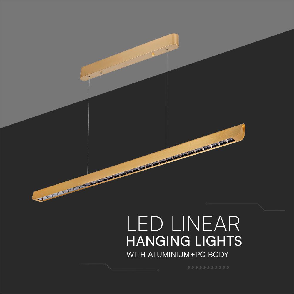 36W LED Linear Hanging Suspension Light Lens Type-CCT:3IN1 - Matte Gold img 2