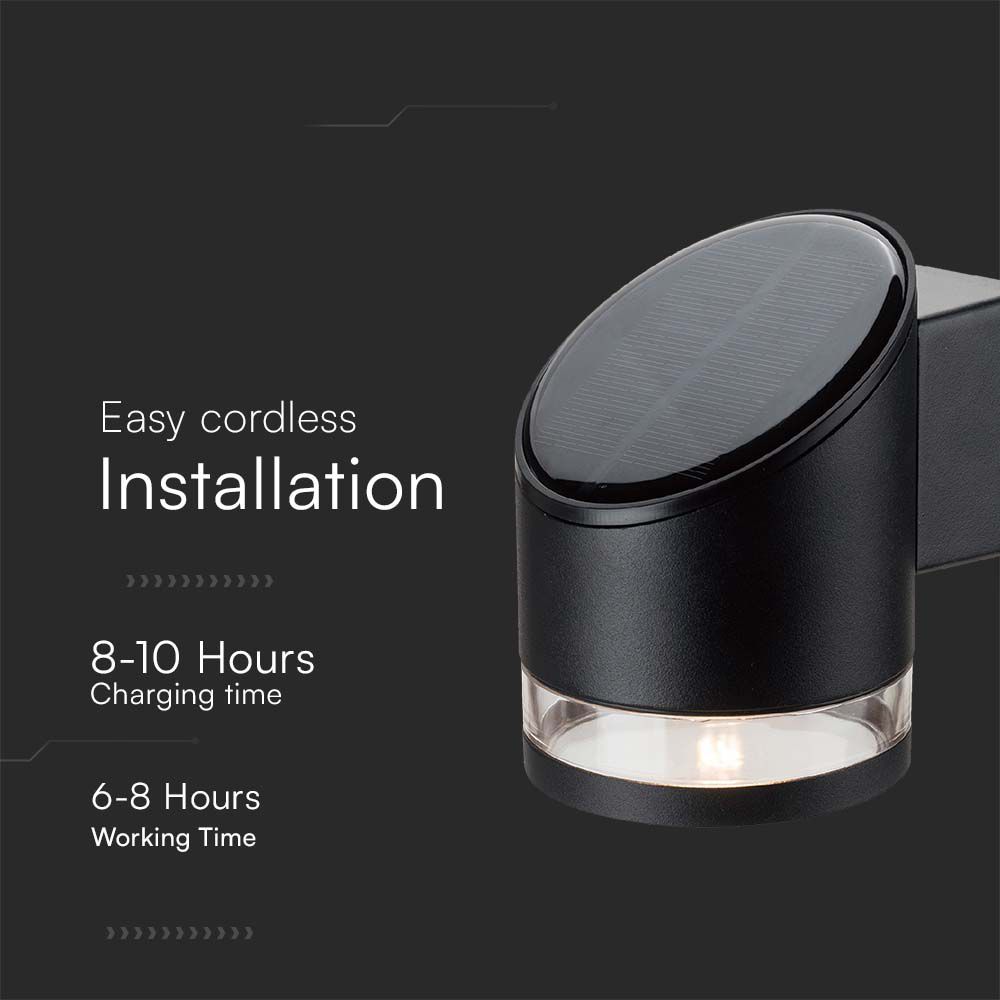 Lampada LED da Giardino Cilindrica con Pannello solare 1W Corpo Nero 121x90x112.5mm 3000K  img 1