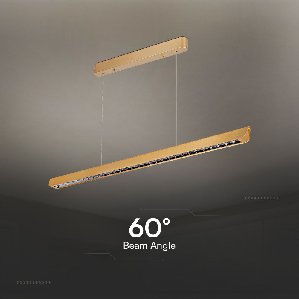 36W LED Linear Hanging Suspension Light Lens Type-CCT:3IN1 - Matte Gold img 3