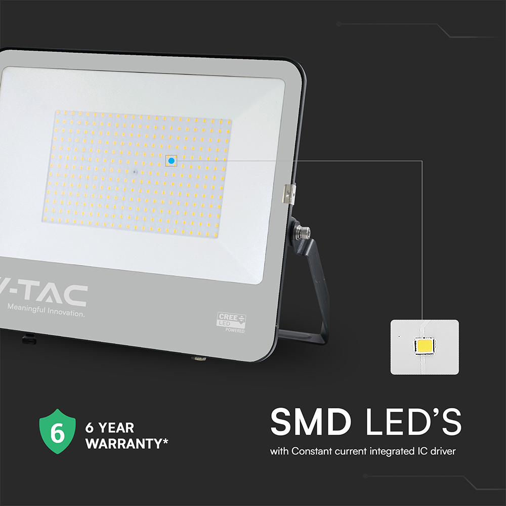 200W LED Floodlight CREE CHIP Black Body Grey Glass 6500K 135LM/W