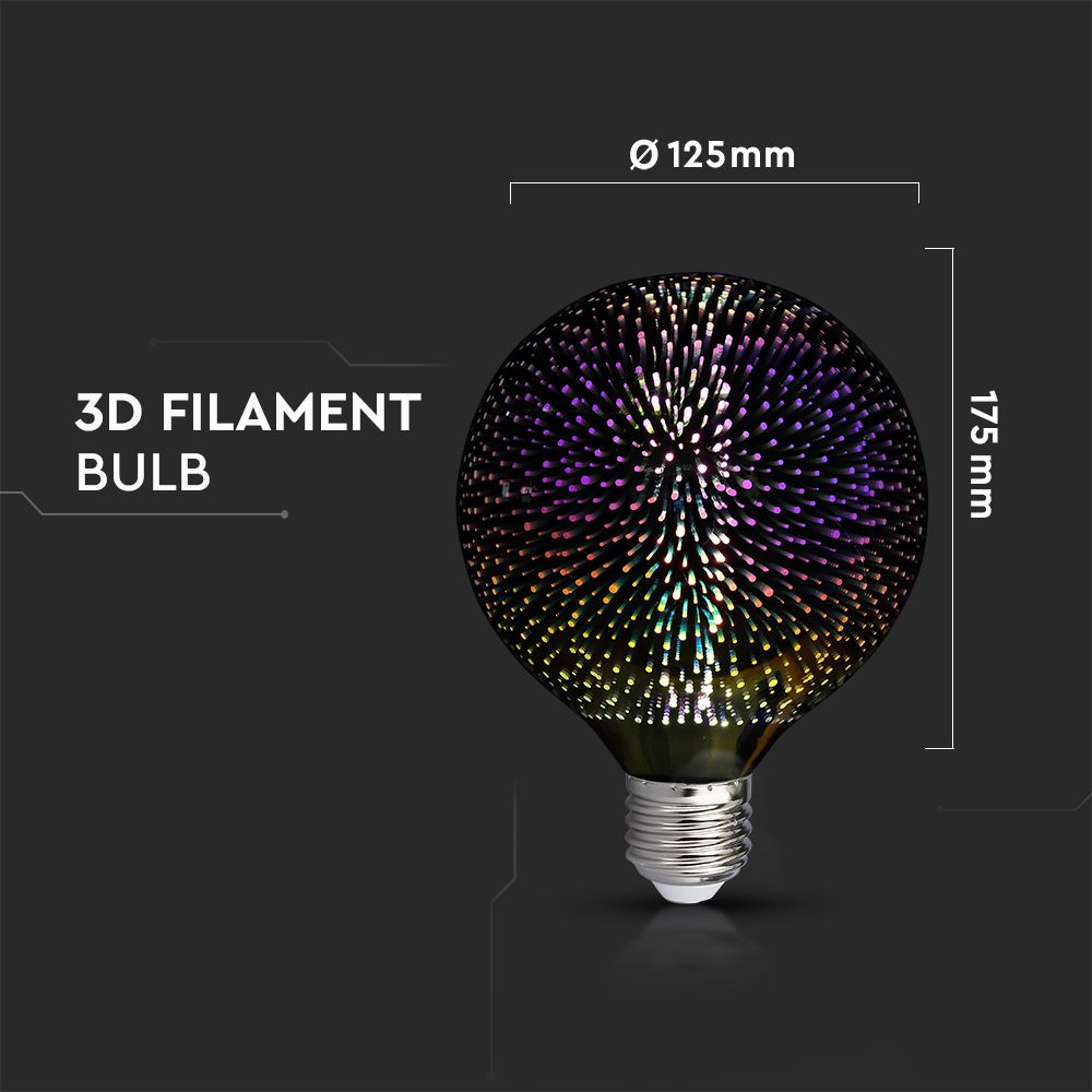 LED - 3W Filament E27 G125 3D 3000K
