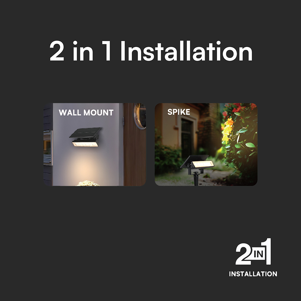 0.9W LED Mini Wall Mount & Solar Spike Black Body 2in1 3000K IP65 img 4