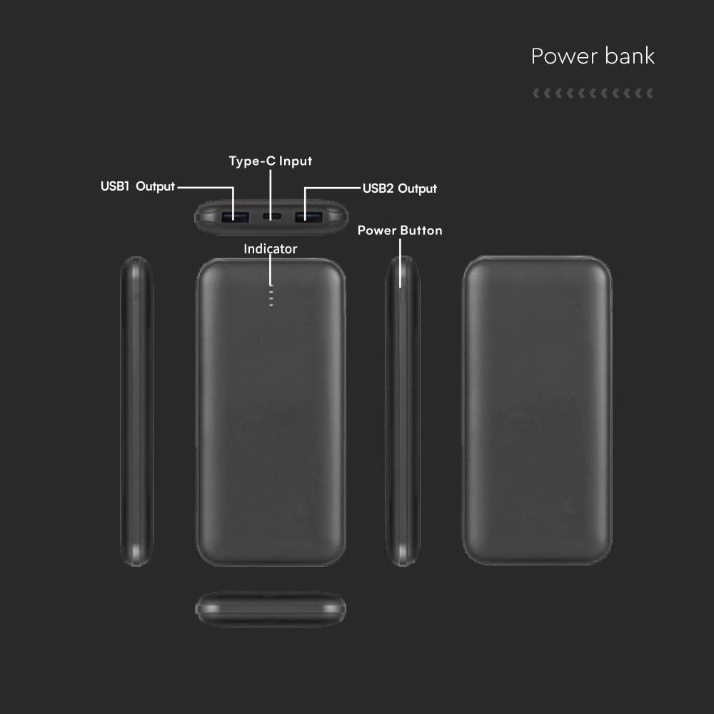 Power Bank 10.000 mAh Dual USB e Tipo C Colore Nero