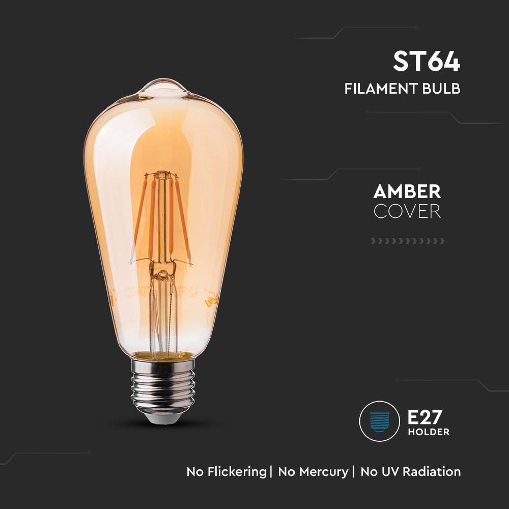 LED - 6W Filament E27 ST64 Amber Cover 2200K