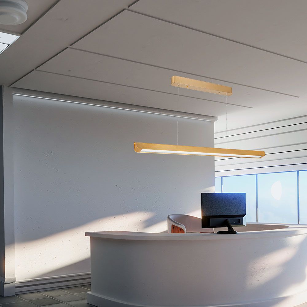 36W LED Linear Hanging Suspension Light Diffuser Plate Type-CCT:3IN1 - Matte Gold img 1