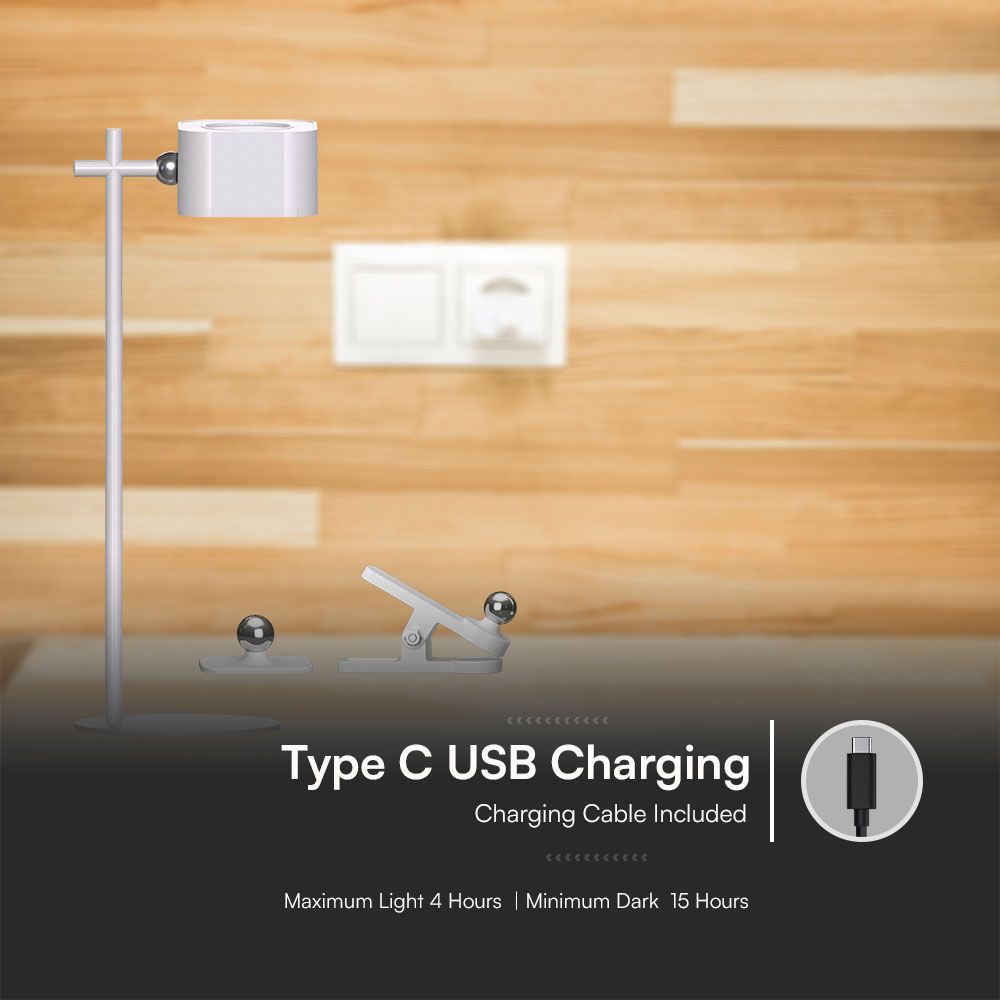 3W LED Magnetic Table Lamp With Battery 1800mAh CCT: 3IN1 White Body img 2