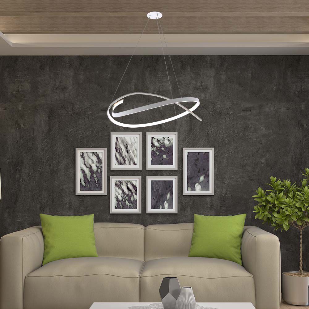 Lampadario LED a Sospensione Circolare 48W in Metallo Colore Bianco  img 1