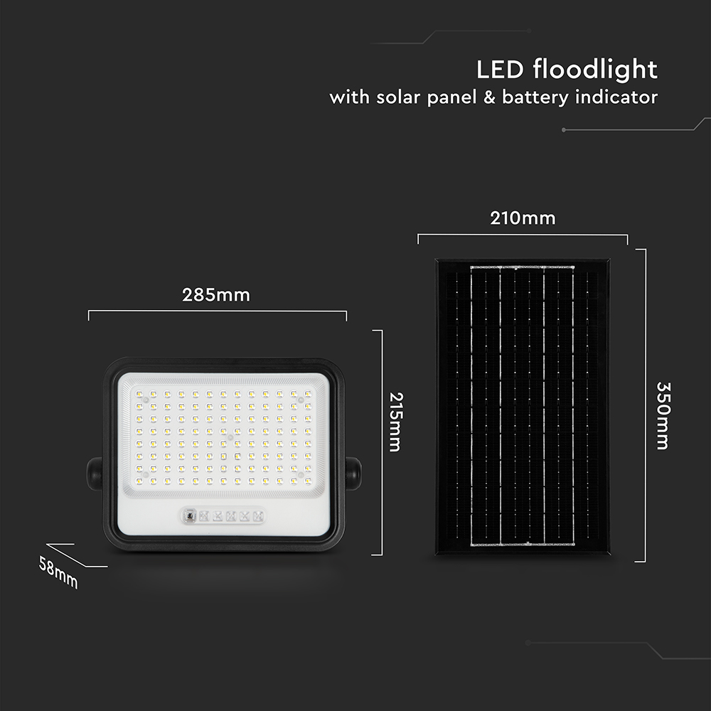 200W LED Solar Floodlight 2000K-8000K Black Body Battery Indicator