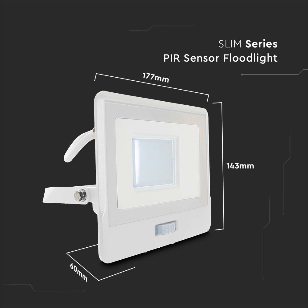 30W LED PIR Sensor Floodlight SAMSUNG CHIP White Body 4000K 1M Cable