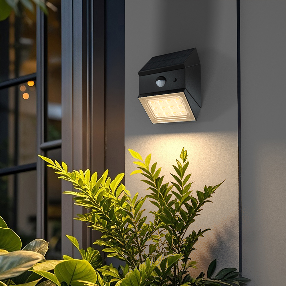 2.5W LED Solar Wall Light Sensor 1200mAh 3.7V CCT3IN1 Black Body