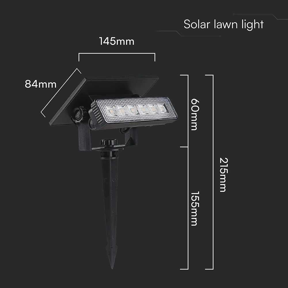 0.9W LED Mini Wall Mount & Solar Spike Black Body 2in1 3000K IP65