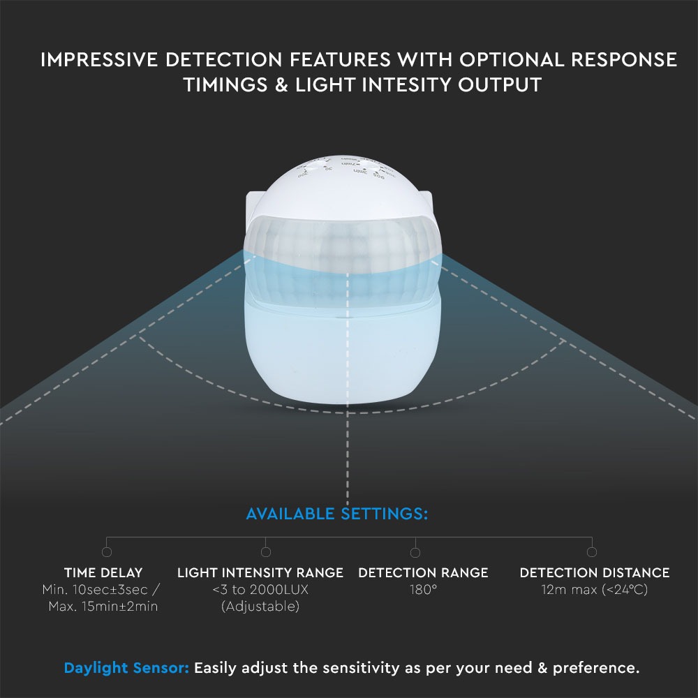 Sensore PIR da muro di colore bianco con testa orientabile img 2