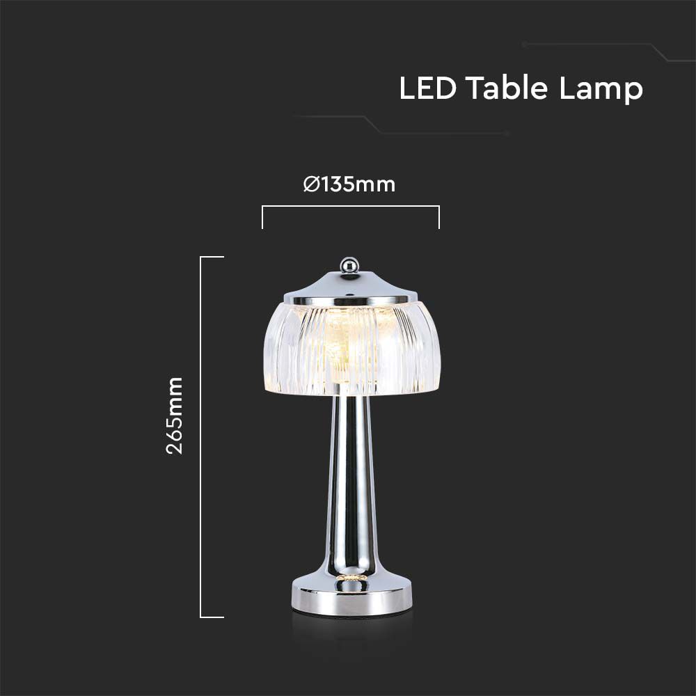 Lampada LED da Tavolo 1W 13.5X 26.5 Colore Cromo Ricaricabile con USB C Touch Dimmerabile 3in1