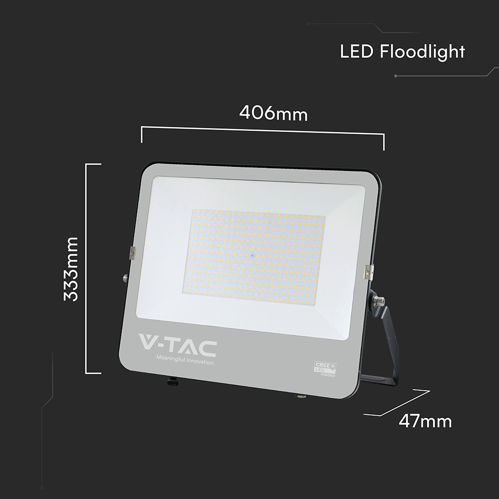 200W LED Floodlight CREE CHIP Black Body Grey Glass 6500K 135LM/W