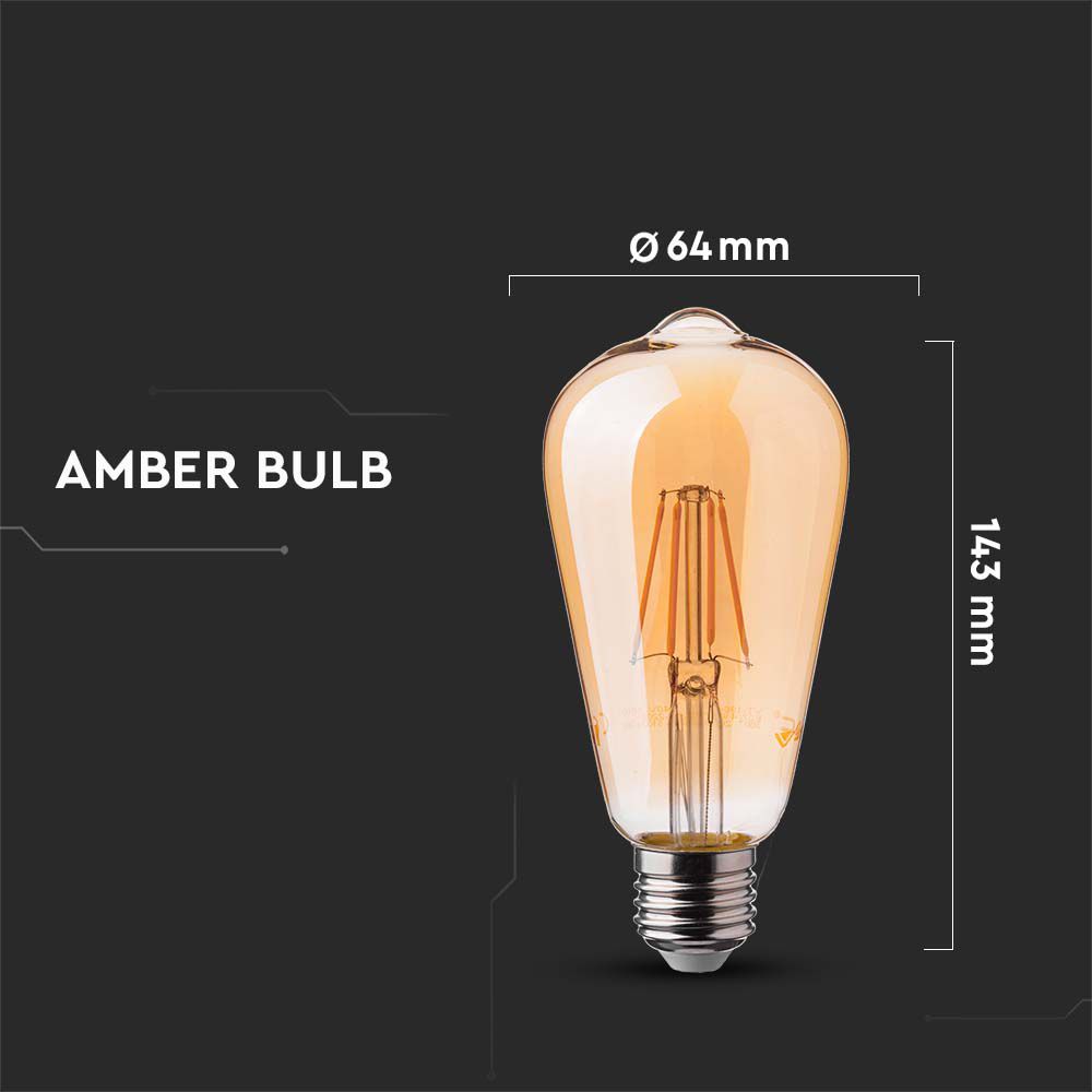 LED - 6W Filament E27 ST64 Amber Cover 2200K