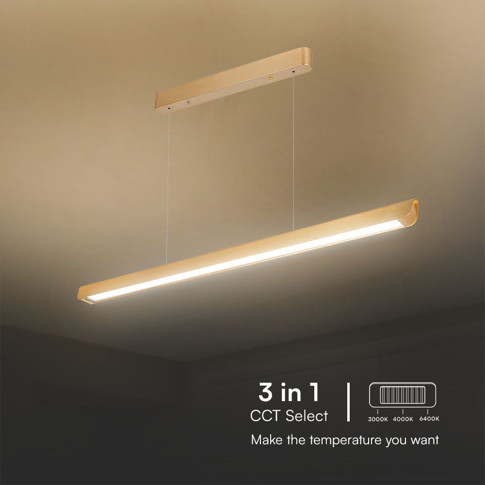 36W LED Linear Hanging Suspension Light Diffuser Plate Type-CCT:3IN1 - Matte Gold img 1