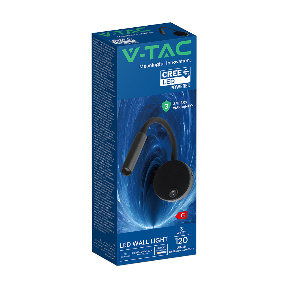 3W LED Bedside Light CREE CHIP Black Body IP20 3000K