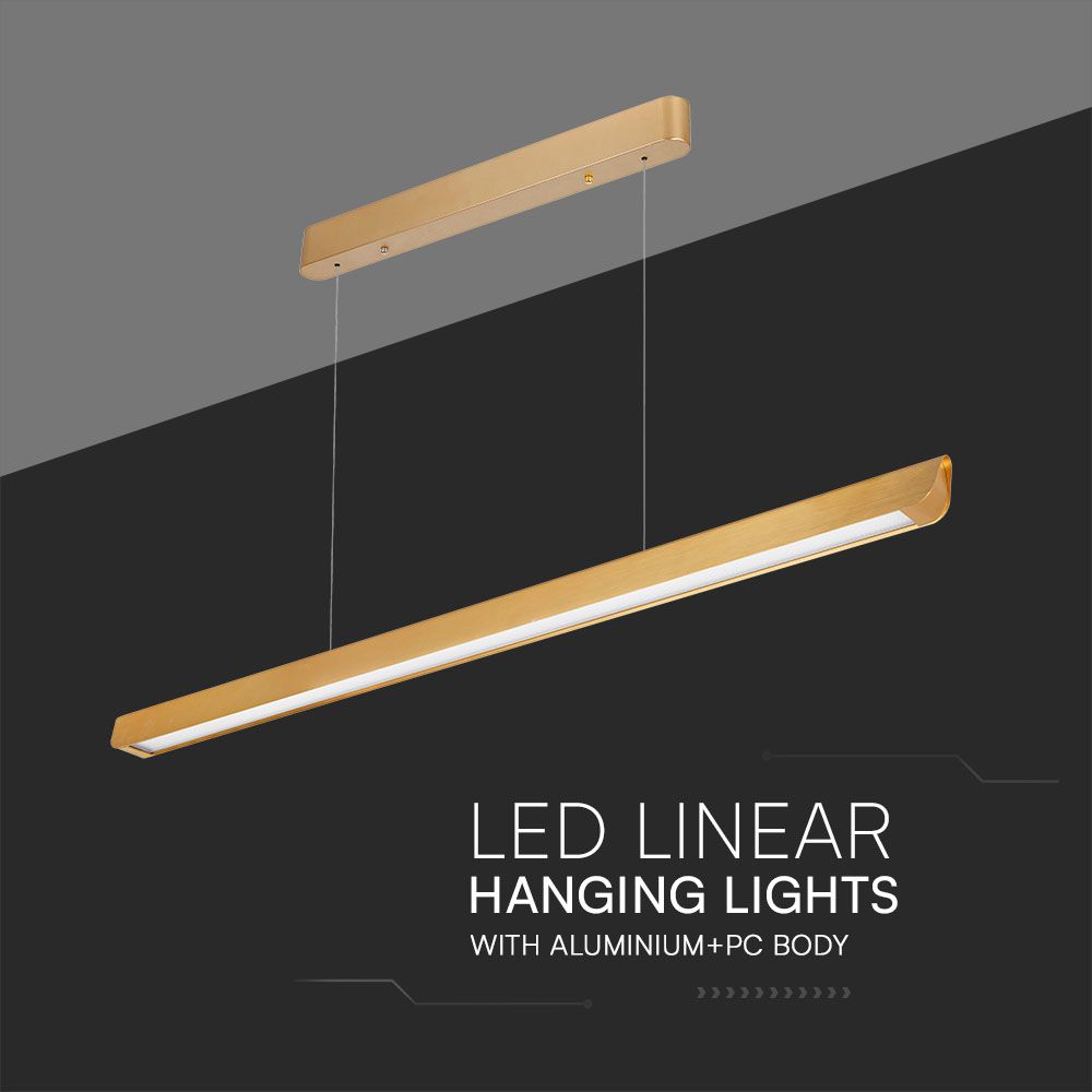 36W LED Linear Hanging Suspension Light Diffuser Plate Type-CCT:3IN1 - Matte Gold img 2