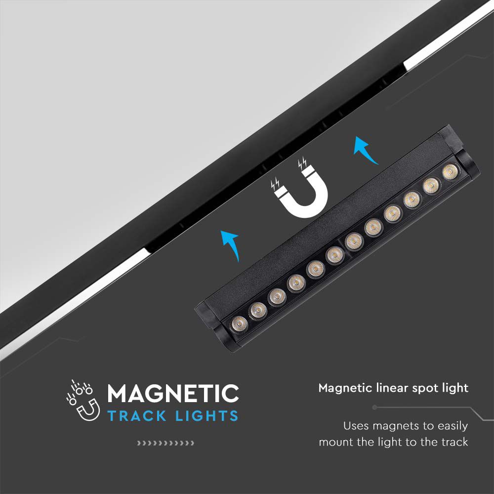 12W LED Magnetic Linear Spotlight Slim Adjustable 3000K Black Body