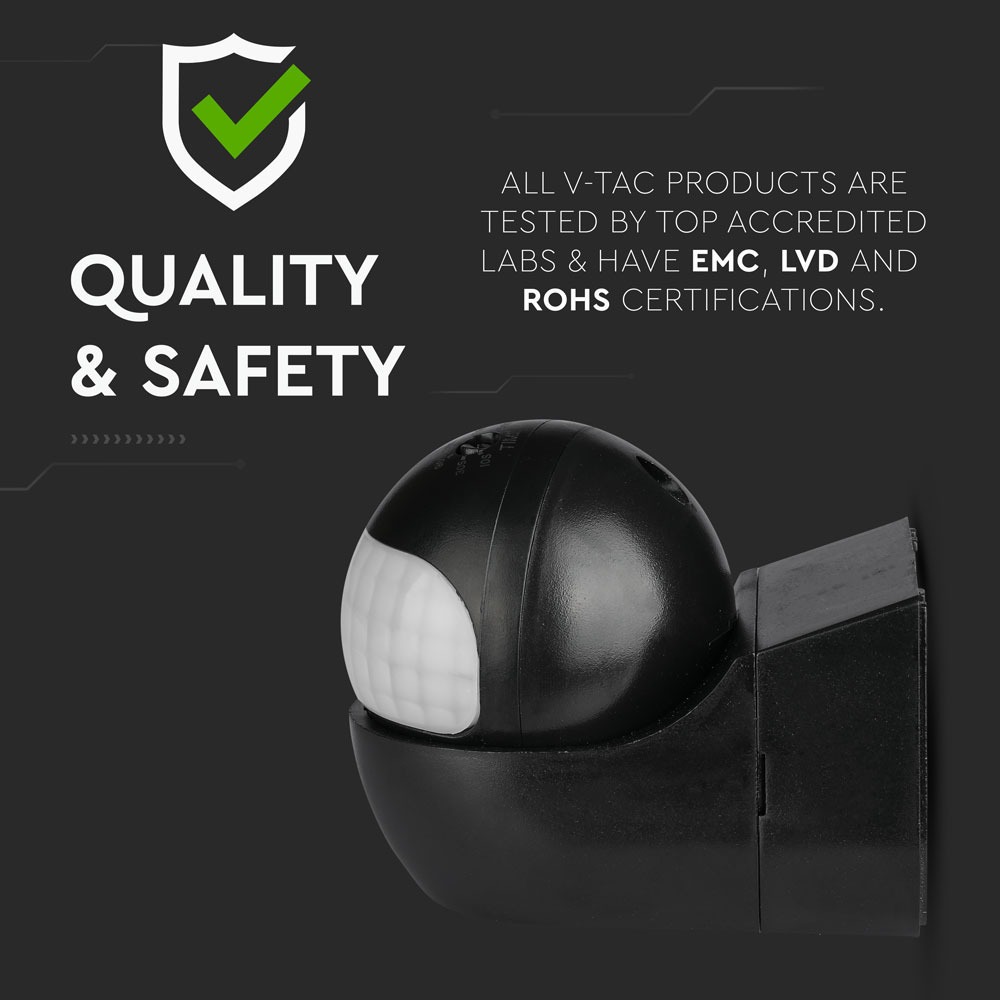 Sensore PIR da muro di colore nero con testa orientabile img 3