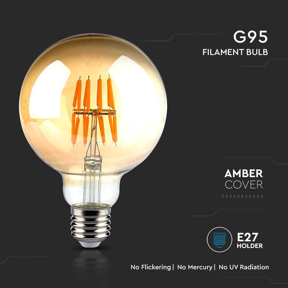 LED - 8W Filament E27 G95 Amber 2200K