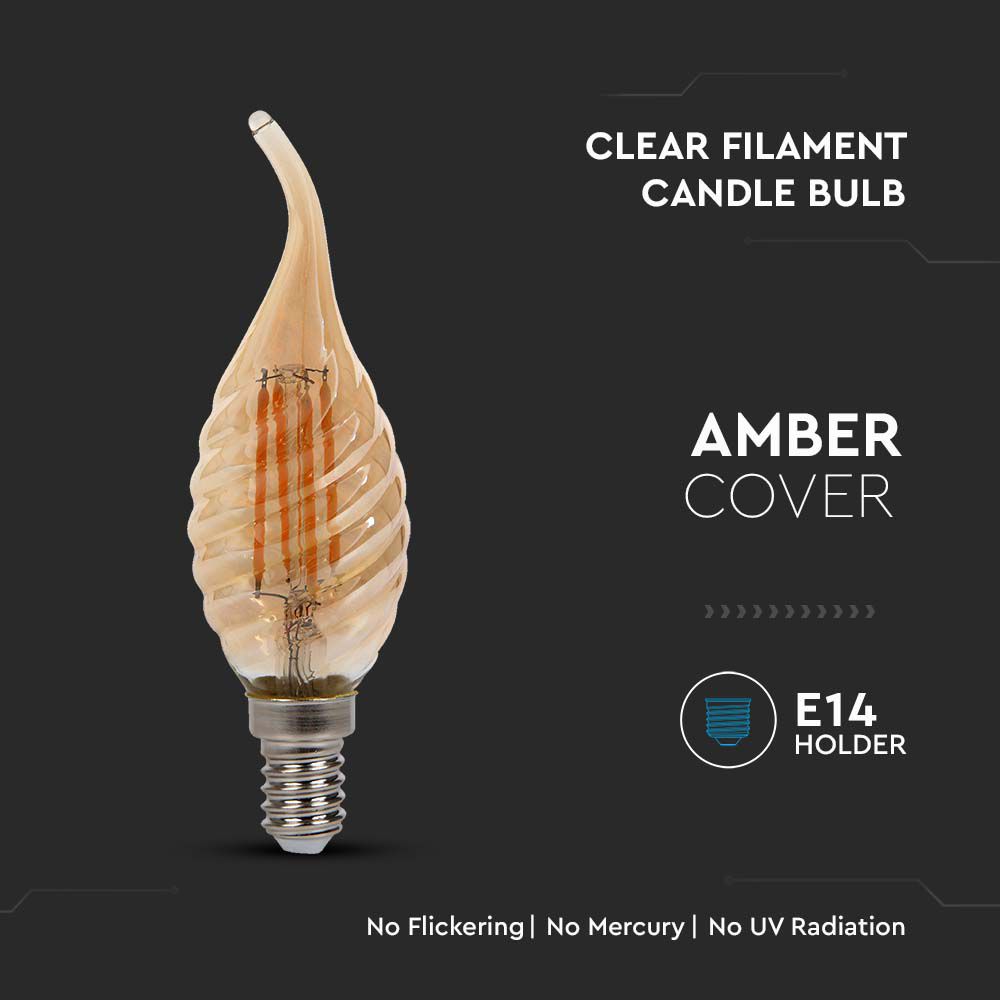4W Filament E14 Amber Cover Candle Tip 2200K