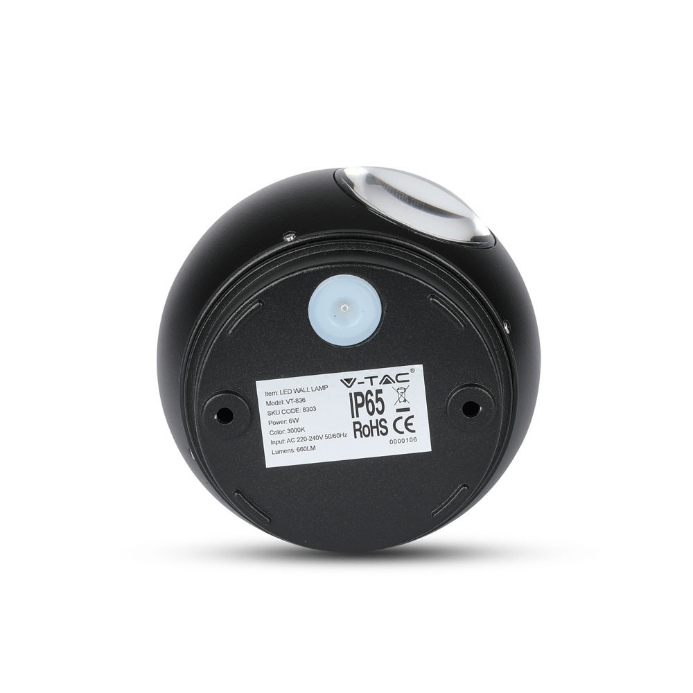 6W LED Wall Light Corpo Nero Rotondo IP65 4000K img 2
