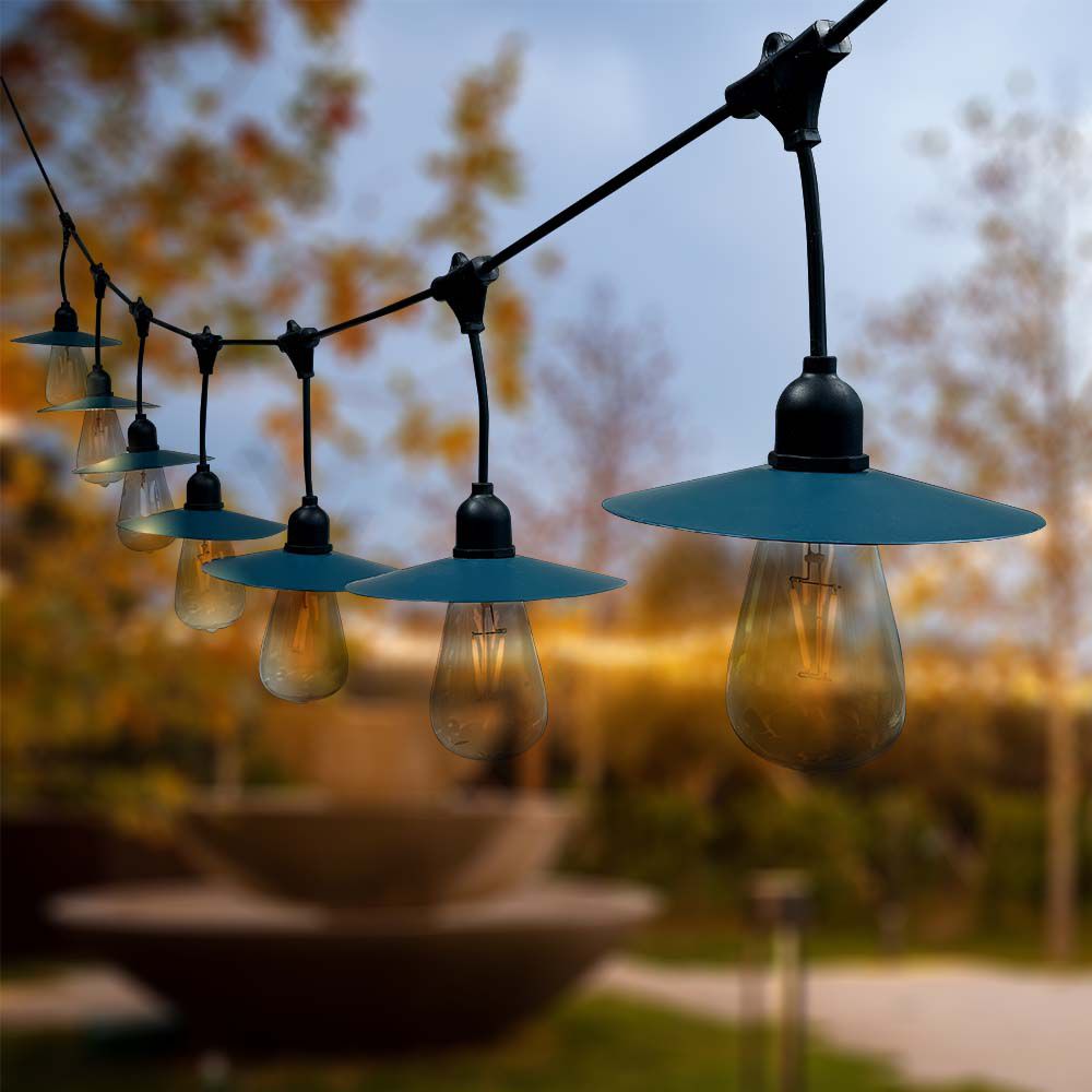 Catenaria 15.6m per 15 lampadine LED ST64 a Filamento Con Pannello Solare Colore Nero 3000K  img 1