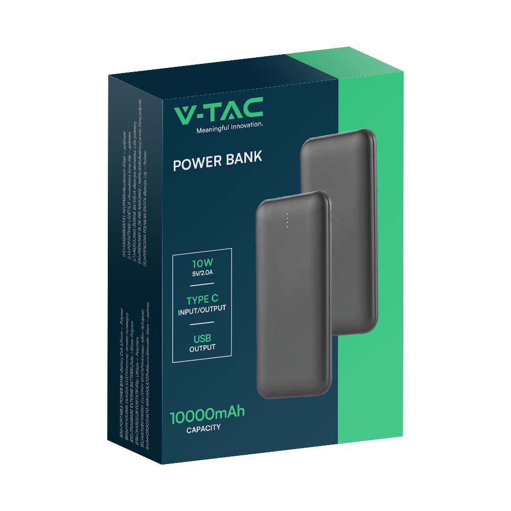 Power Bank 10.000 mAh Dual USB e Tipo C Colore Grigio