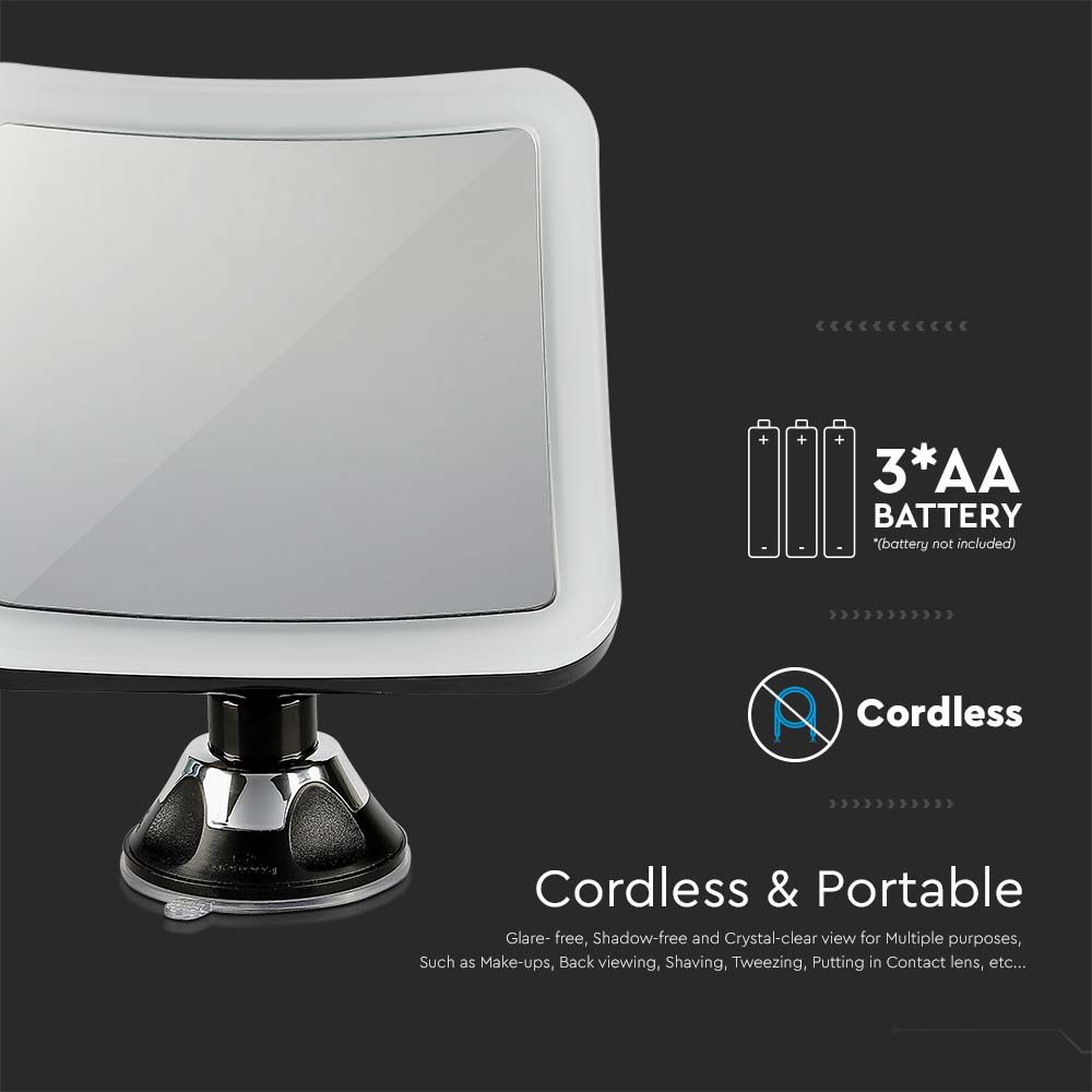 Specchio LED Quadrato 3.2W Portatile con Attacco a Ventosa img 2