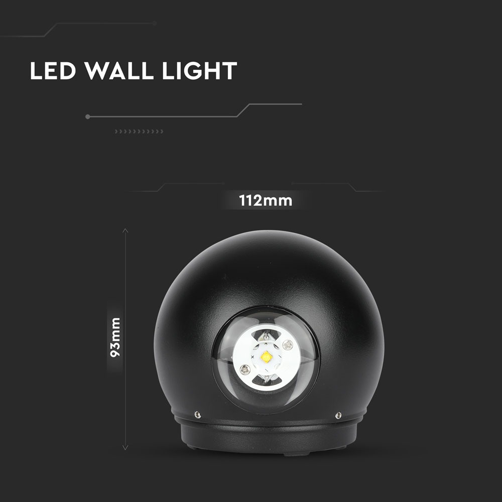 6W LED Wall Light Corpo Nero Rotondo IP65 4000K