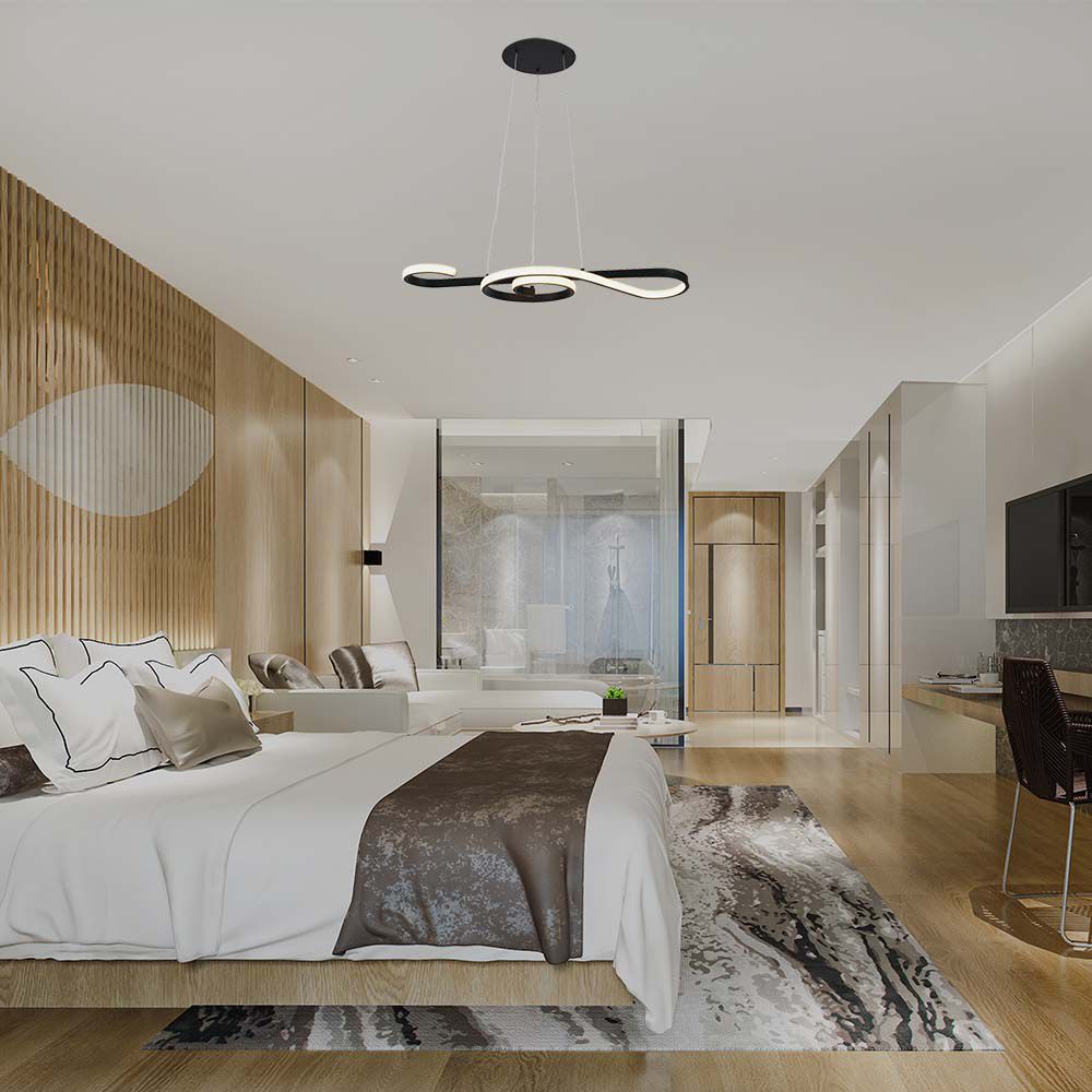 Lampadario LED a Sospensione 18W in Metallo dal Design Moderno 70x25cm Colore Nero 3000K img 1