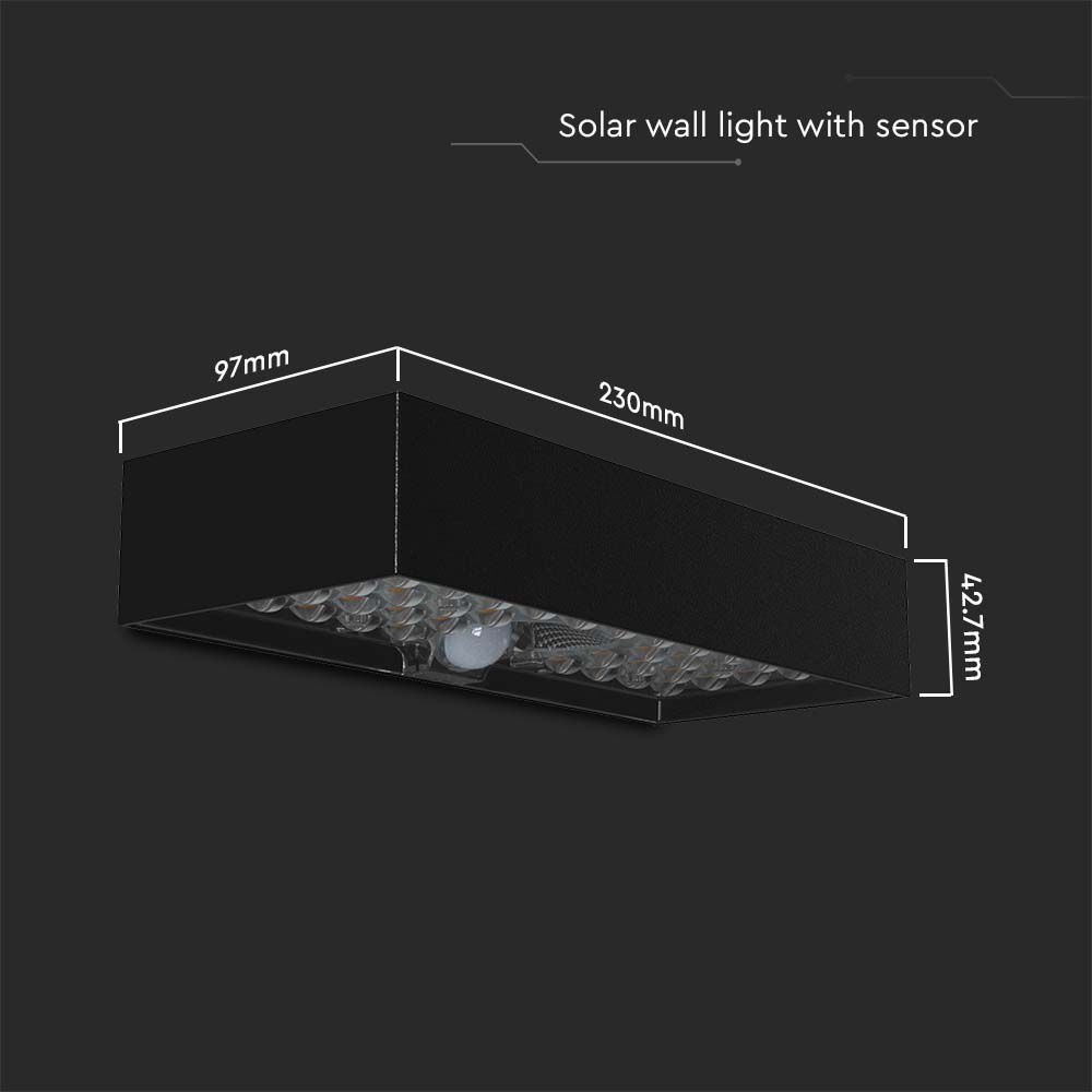 Lampada LED da Muro 6W Con Pannello Solare e Sensore PIR Colore Nero 4000K