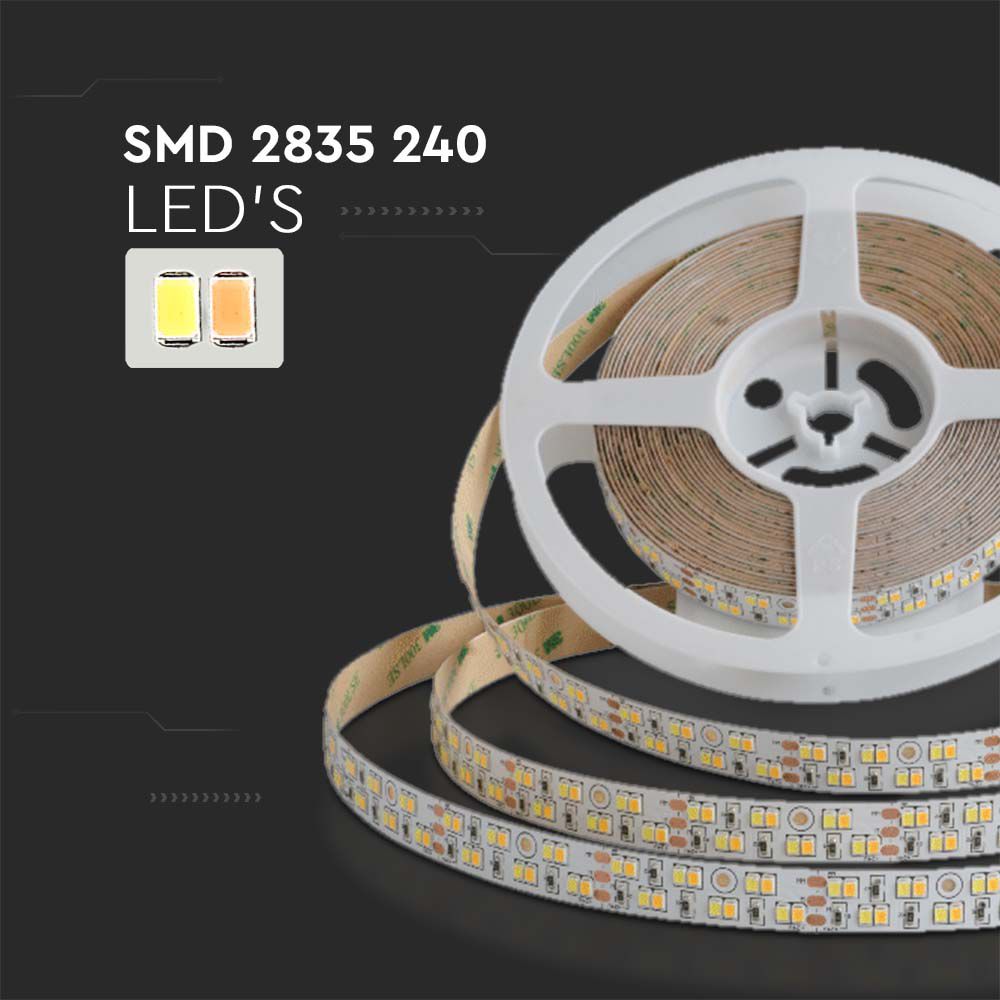 Strip LED SMD2835 240 LED/m 21W/m Doppio PCB 5m 24V 3in1 IP20 15mm img 1