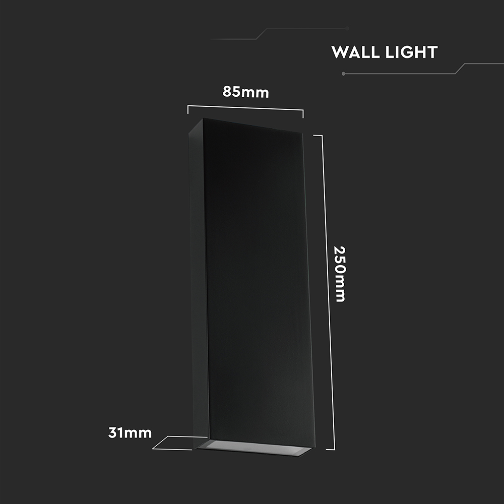 8W LED Wall Light PC Up & Down Black Body 4000K IP65