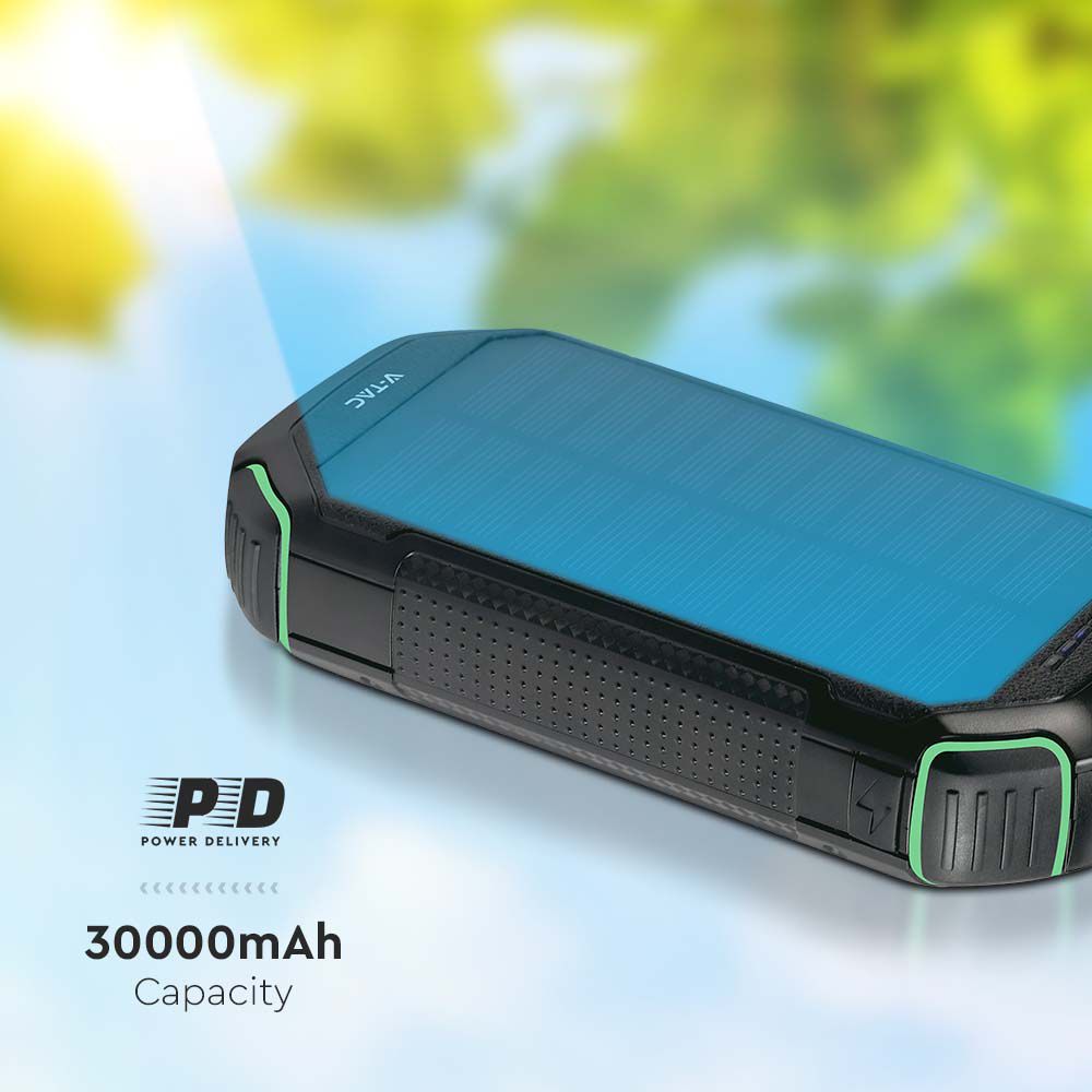 Power Bank 30.000 mAh con Pannello Solare e Ricarica Wireless Colore Nero