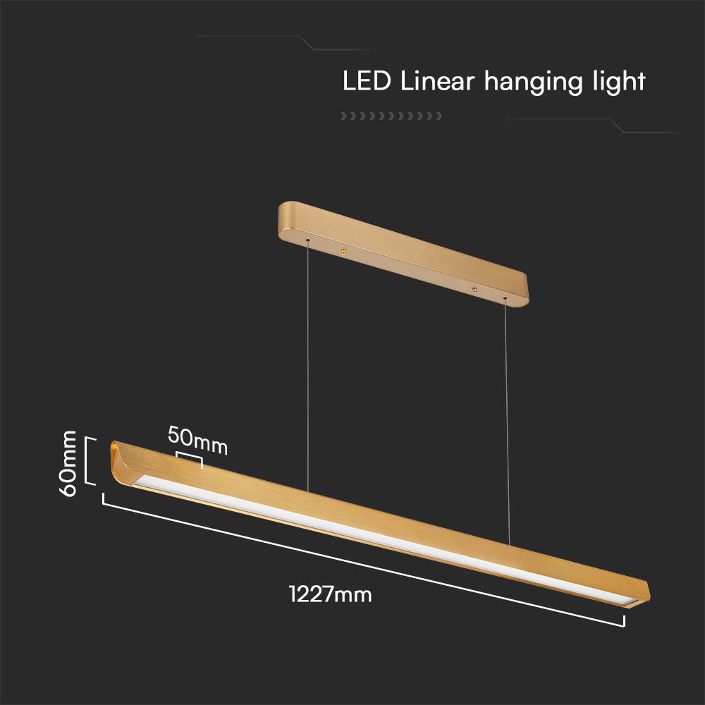 36W LED Linear Hanging Suspension Light Diffuser Plate Type-CCT:3IN1 - Matte Gold