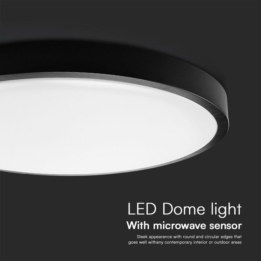 24W LED Dome Light With Sensor SAMSUNG Chip 4000K Round Black Frame IP44