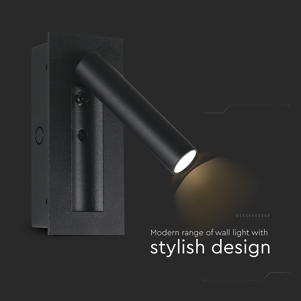 2W LED Bedside Light CREE CHIP Aluminum+PC Black Body IP20 3000K