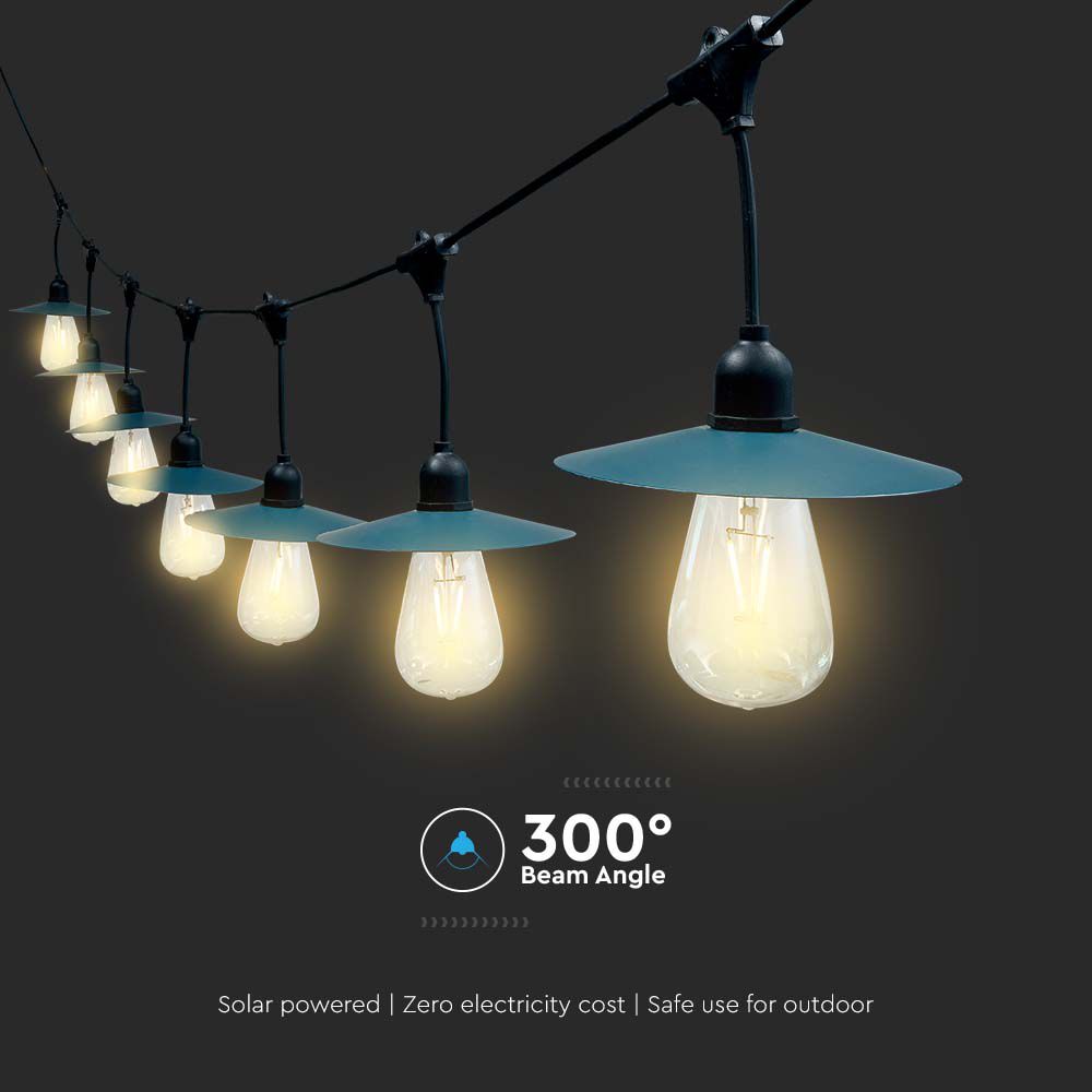 Catenaria 15.6m per 15 lampadine LED ST64 a Filamento Con Pannello Solare Colore Nero 3000K  img 2