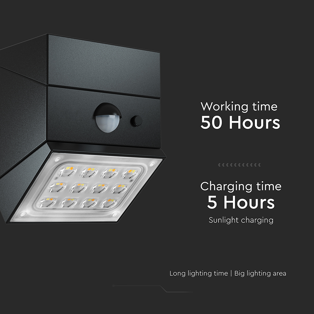 2.5W LED Solar Wall Light Sensor 1200mAh 3.7V CCT3IN1 Black Body img 5