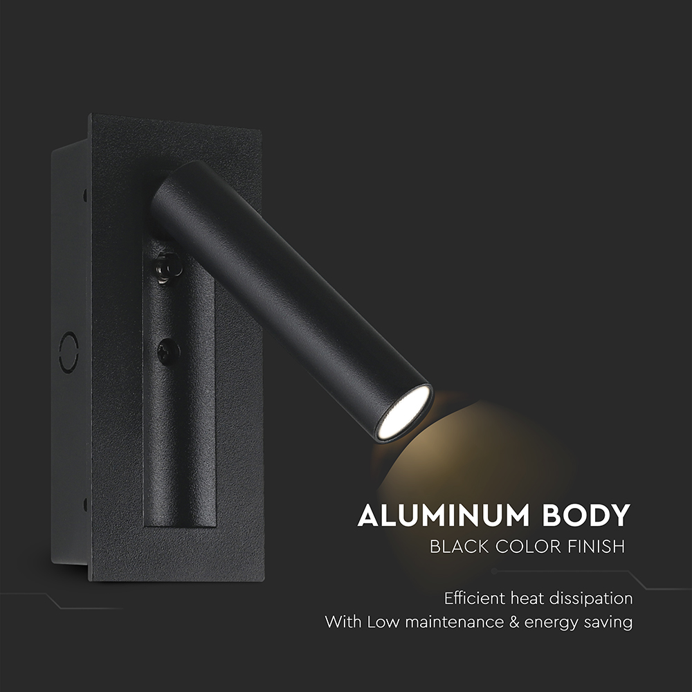 2W LED Bedside Light CREE CHIP Aluminum+PC Black Body IP20 3000K img 1