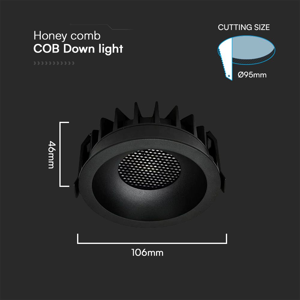 18W LED Honey COMB Downlight Bridgelux Chip 3in1 Black Ring + Black Heating