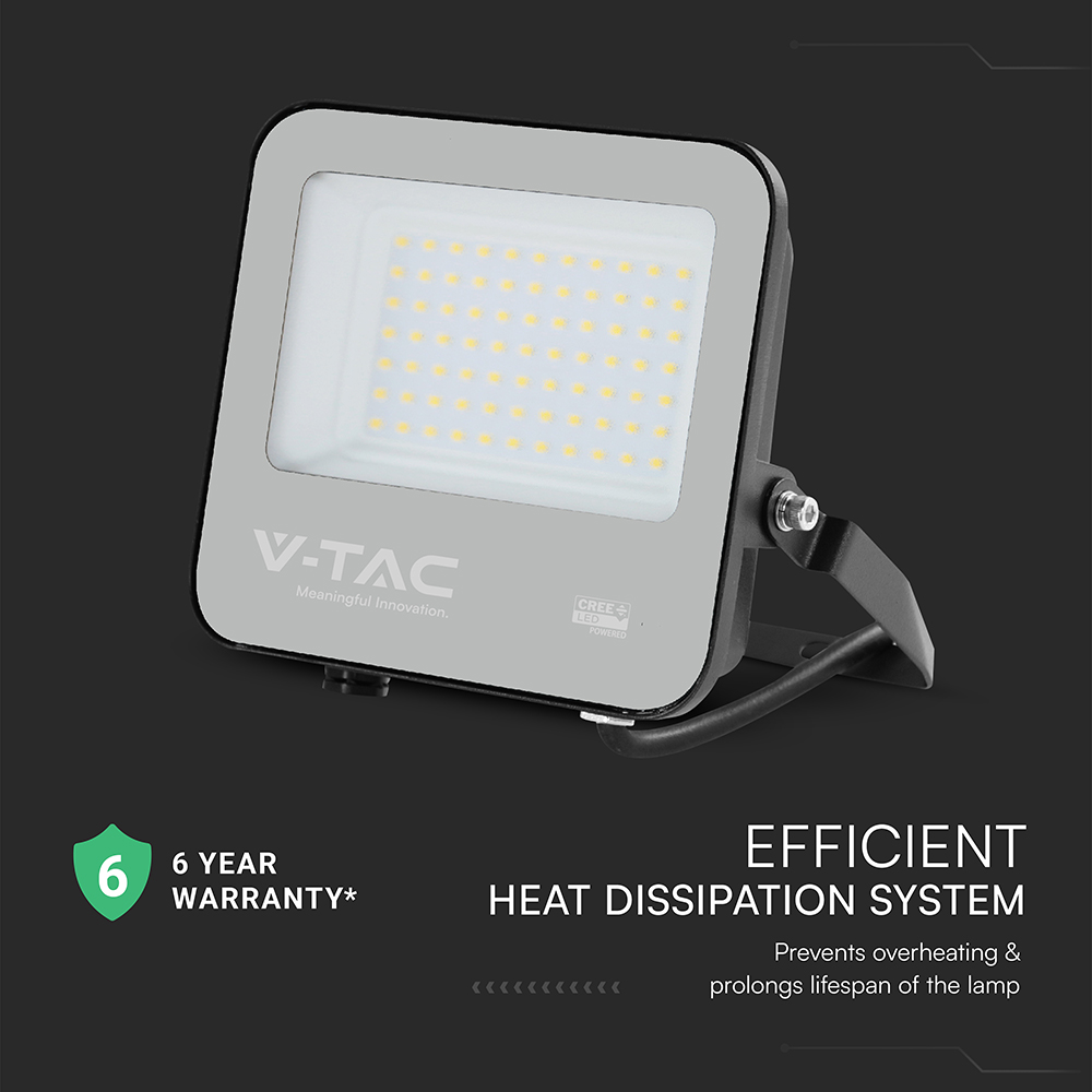 50W LED Floodlight CREE CHIP Black Body Grey Glass 3000K 135LM/W img 1