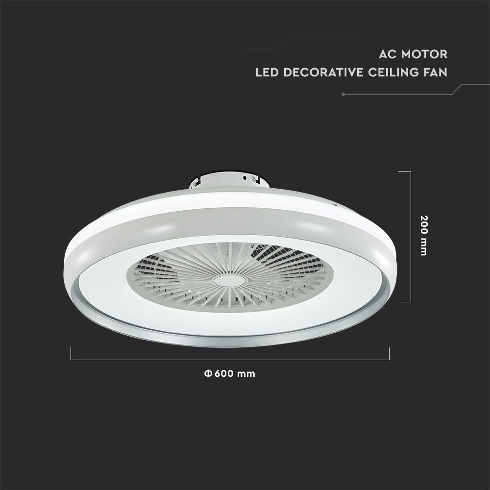 Ventilatore LED da Soffitto a Scatola con Motore a Corrente Alternata da 45W e Telecomando 3in1 Colore Grigio