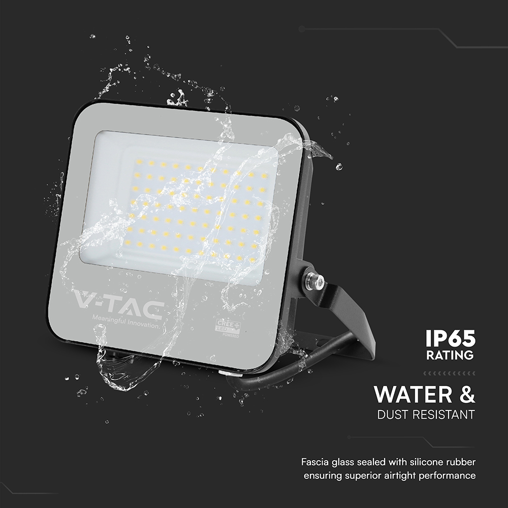 50W LED Floodlight CREE CHIP Black Body Grey Glass 3000K 135LM/W img 3