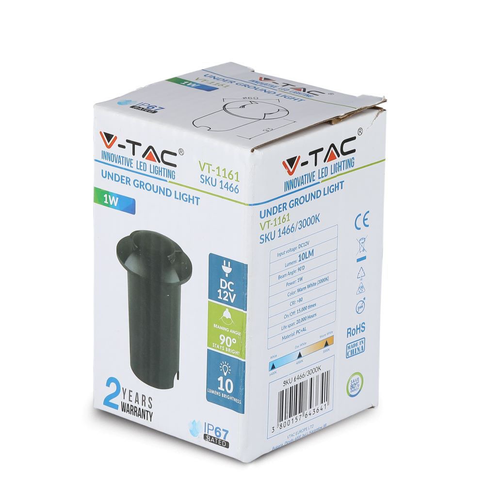 1W LED Faretto incasso pavimento Nero 2 Way 6500K