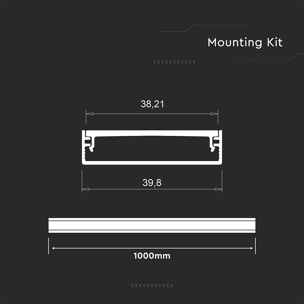 LED Strip Mounting Kit With Diffuser Surface 2000*40*10mm